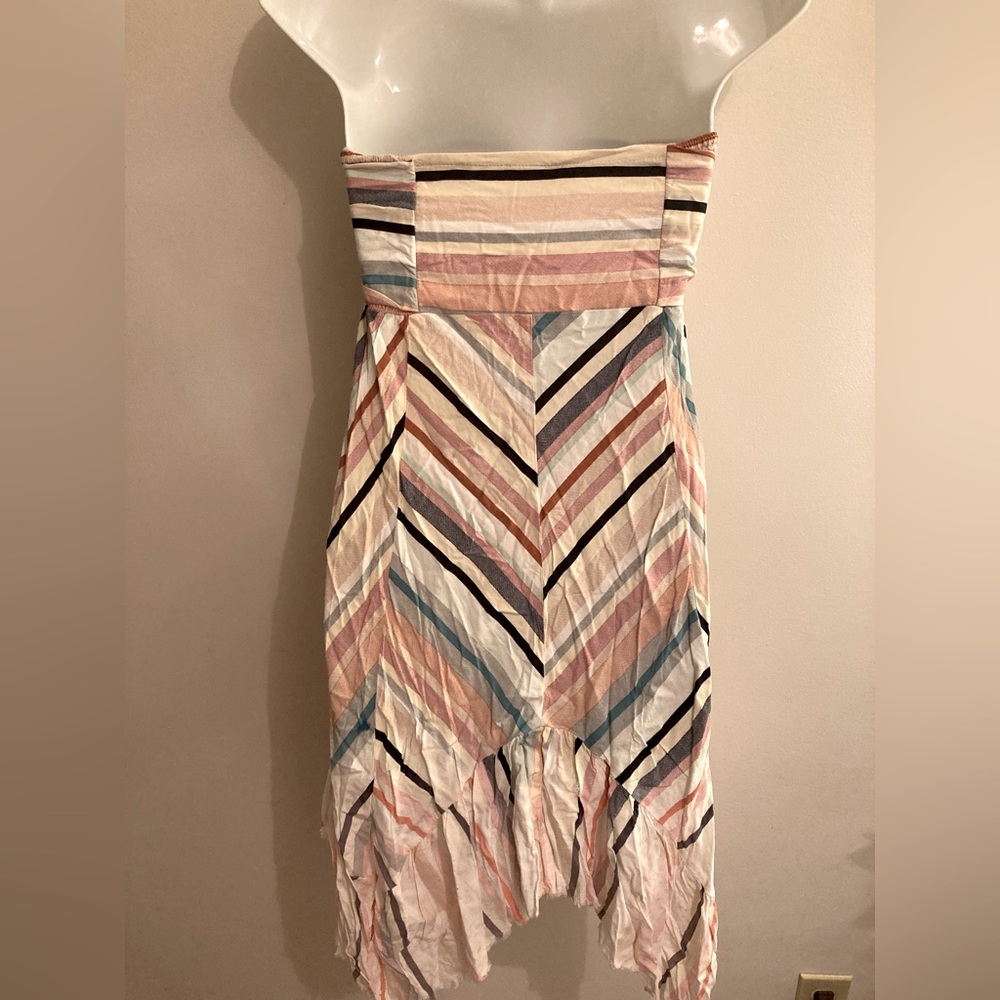 Umgee Striped Handkerchief-Hem Strapless Dress - Picture 4 of 6